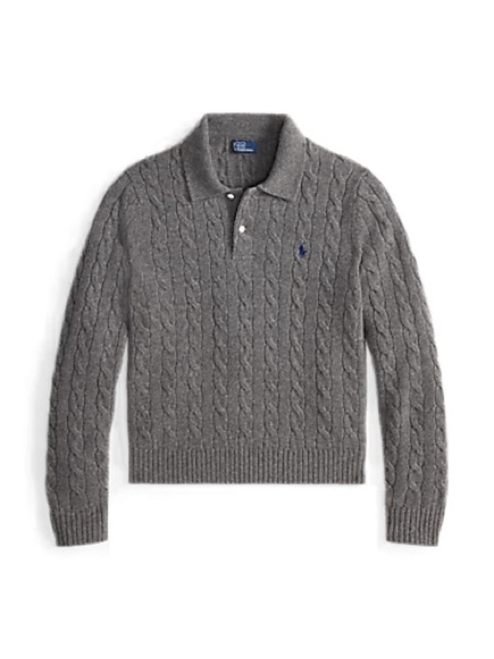 Ralph Lauren Cable-Knit Wool-Cashmere Polo Sweater with Ryder Cup trophy logo